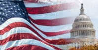 american flag waving for a national holiday in washington dc