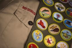 Provo, UT, USA - October 5, 2013: Merit badges on Boy Scout uniform