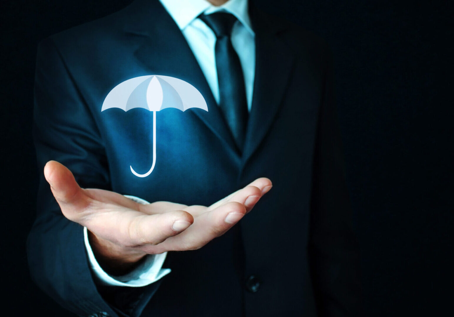 Man holding umbrella. Protection concept.